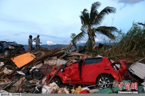 印尼在地震海啸灾区空降消毒剂 防疾病传播
