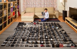 小伙收藏相机几百台拍壮观全家福