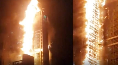 现场！韩国一33层高楼突发火灾 整栋楼被火吞噬