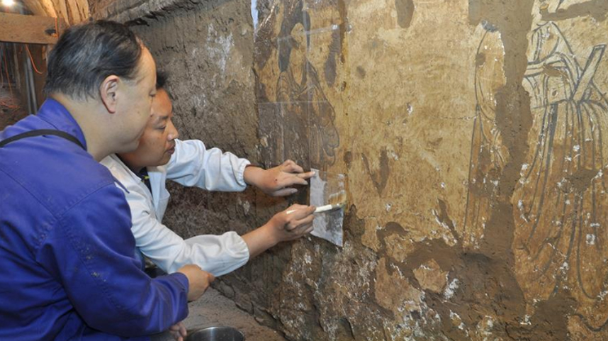陕西：唐墓壁画修复再现唐代生活场景