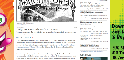 耶和华见证人包庇娈童犯被罚每天4000美金